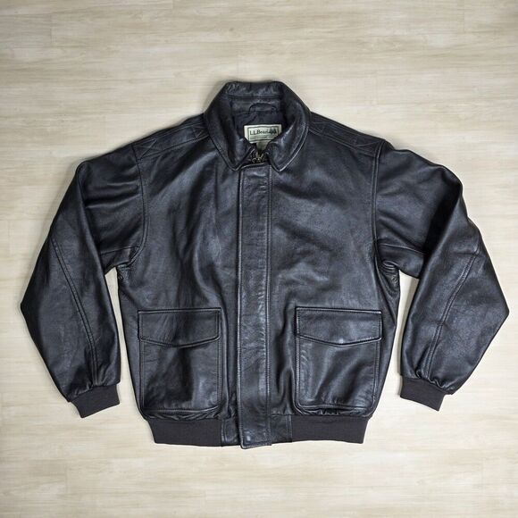LL Bean Goatskin Leather Bomber Jacket Men's Brown Aviator Full Zip OMF44 Sz XL - Picture 1 of 12